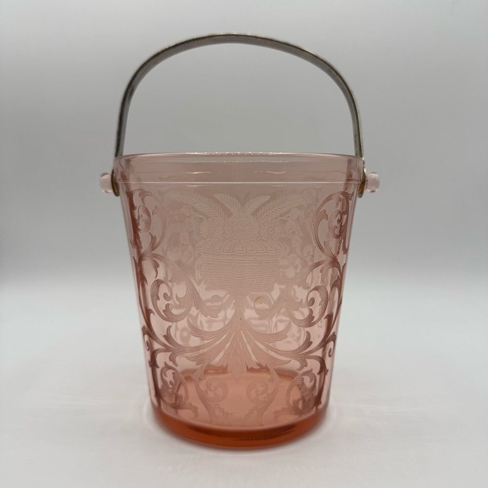 Vintage Cambridge Peach Blo Etched Glass Ice Bucket